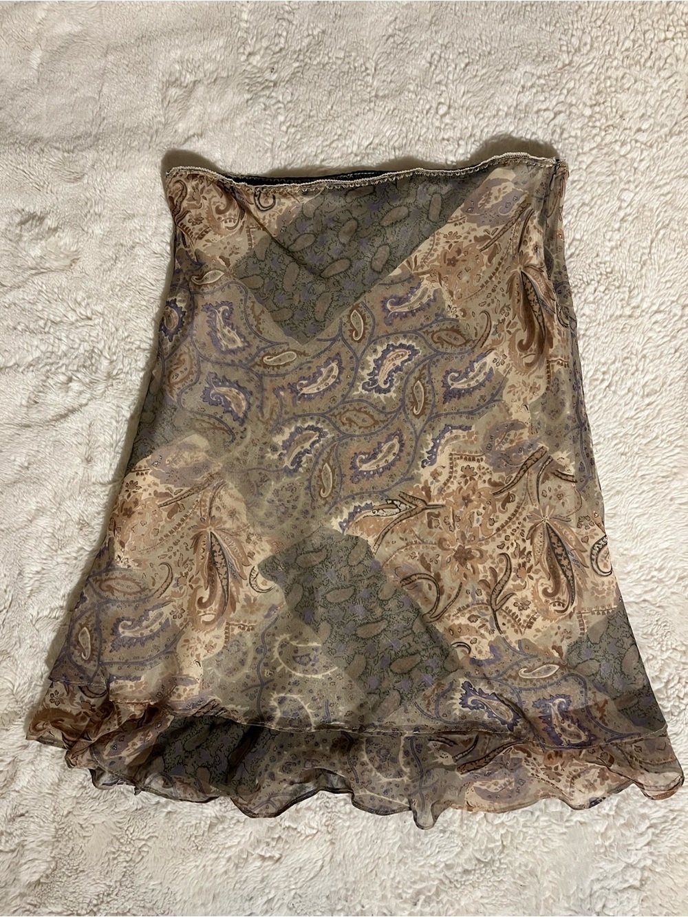 Sheer Paisley Midi Skirt in Beige and Taupe
